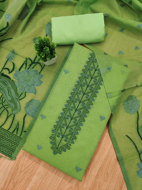 Pista_Muga_Banarasi_Cotton_Weaving_Unstitched_Kurta_Set_For_Women
