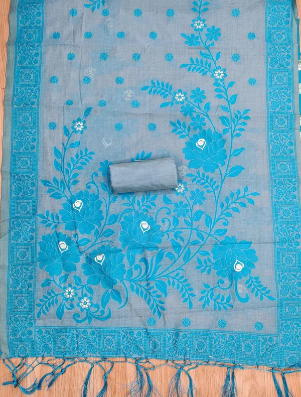 Grey_Jamdani_Banarasi_Cotton_Weaving_Unstitched_Kurta_Set_For_Women