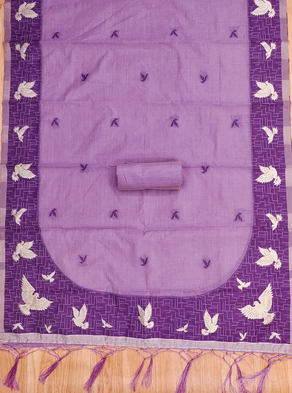Purple_Jamdani_Banarasi_Cotton_Weaving_Unstitched_Kurta_Set_For_Women