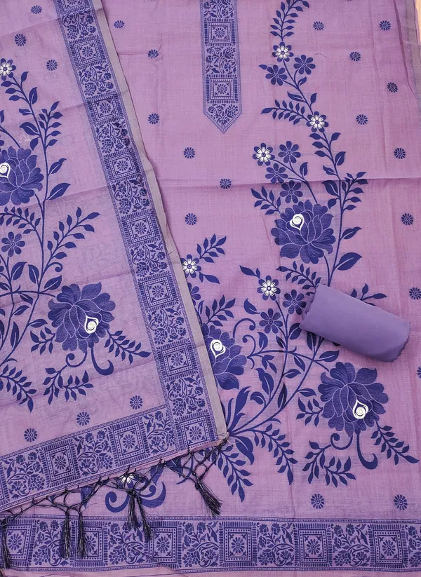 Purple_Jamdani_Banarasi_Cotton_Weaving_Unstitched_Kurta_Set_For_Women