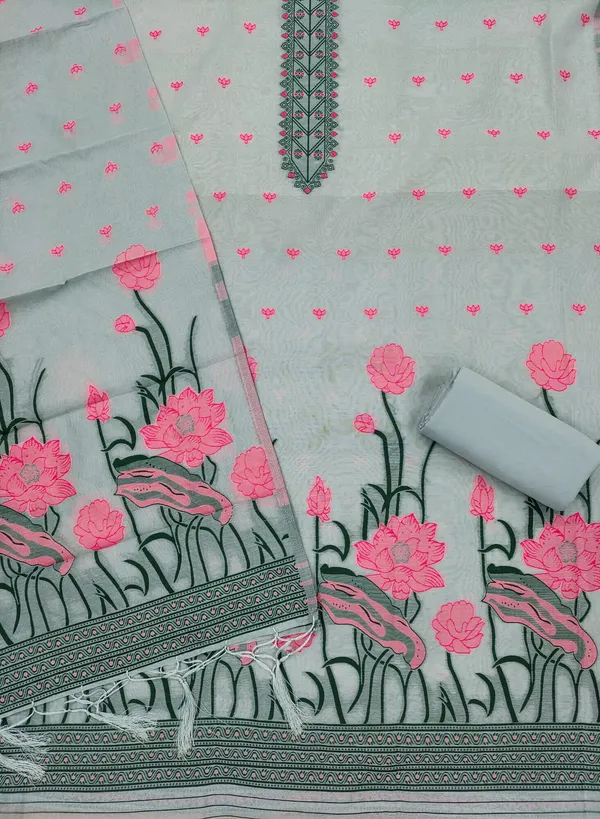 Grey_Muga_Banarasi_Cotton_Weaving_Unstitched_Kurta_Set_For_Women