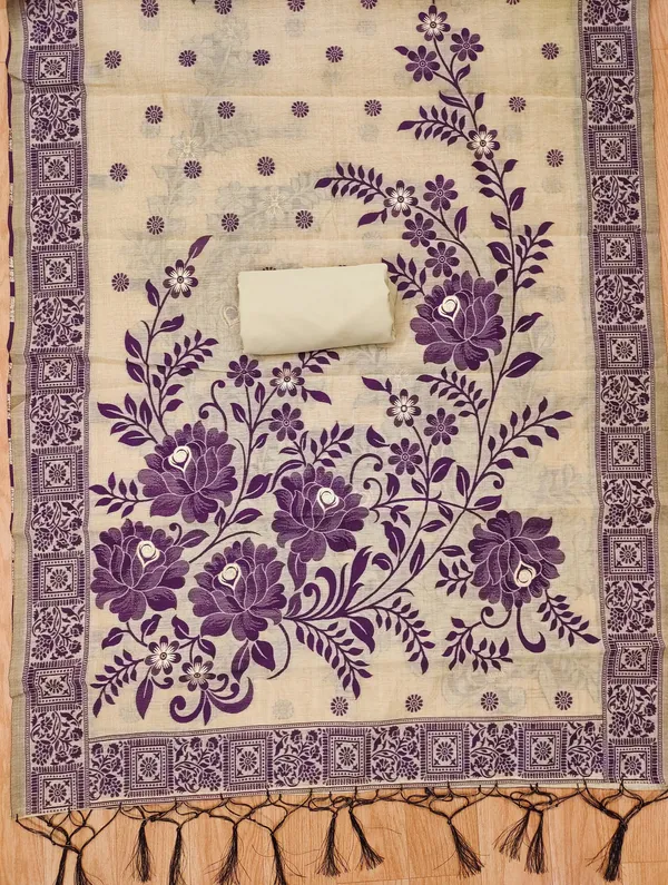 Cream_Jamdani_Banarasi_Cotton_Weaving_Unstitched_Kurta_Set_For_Women