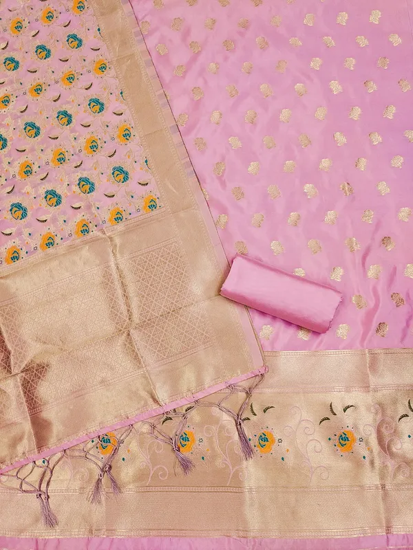 Pink_Soft_Litchi_Banarasi_Silk_Weaving_Unstitched_Kurta_Set_For_Women