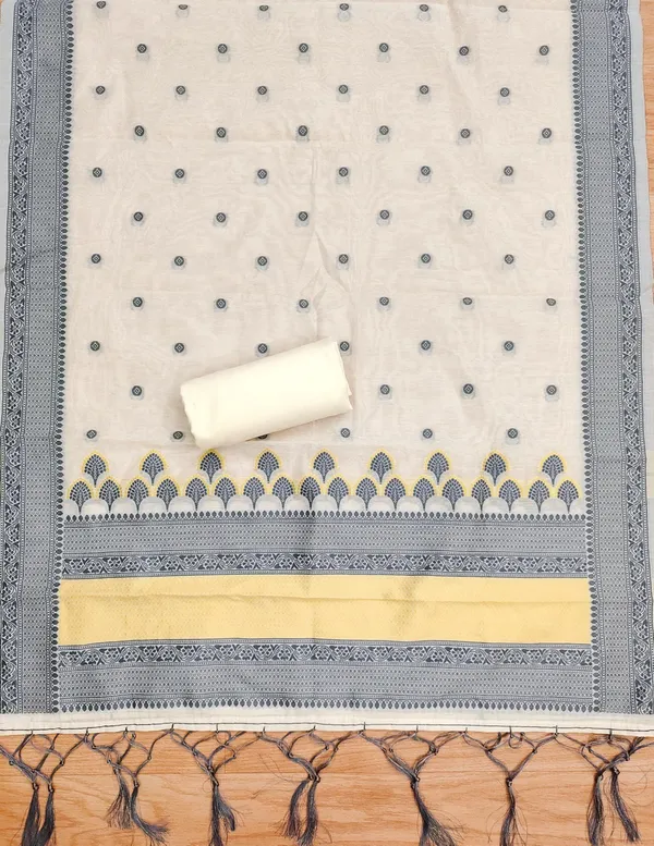 Grey_Handloom_Banarasi_Cotton_Weaving_Unstitched_Kurta_Set_For_Women