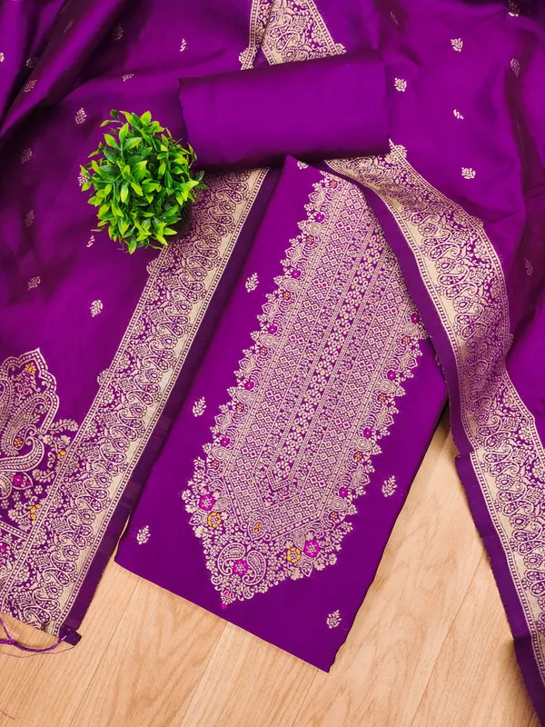 Purple_Soft_Litchi_Banarasi_Silk_Weaving_Unstitched_Kurta_Set_For_Women