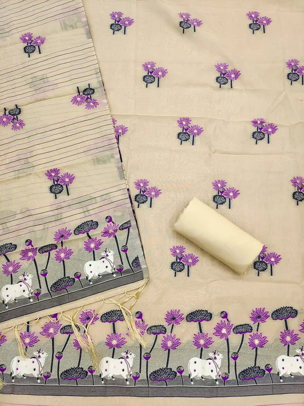 Chiku_Muga_Banarasi_Cotton_Weaving_Unstitched_Kurta_Set_For_Women