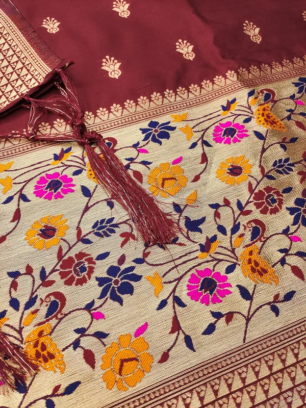 Maroon_Soft_Litchi_Banarasi_Silk_Weaving_Unstitched_Kurta_Set_For_Women