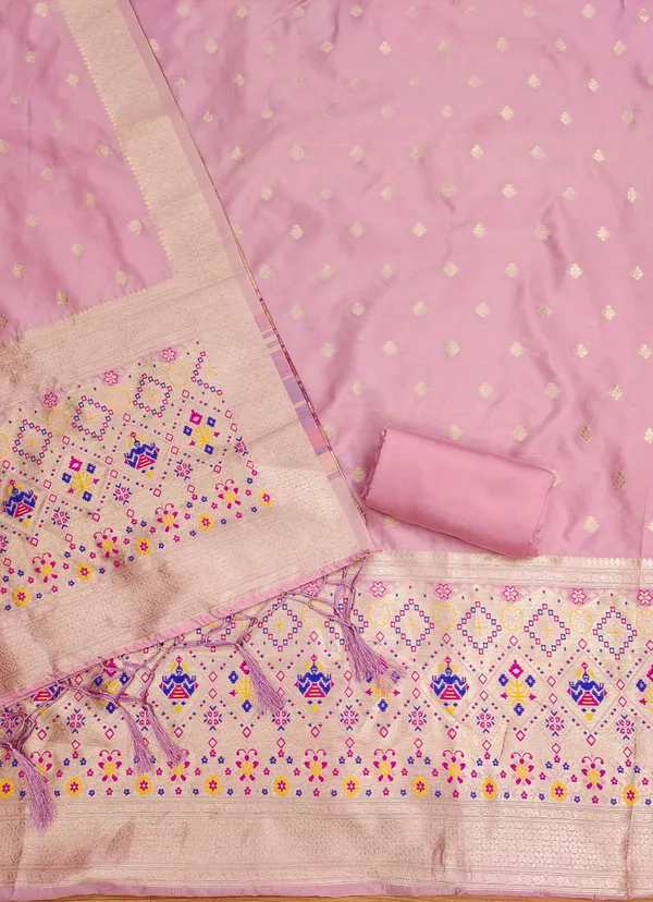 Baby_Pink_Soft_Litchi_Banarasi_Silk_Weaving_Unstitched_Kurta_Set_For_Women