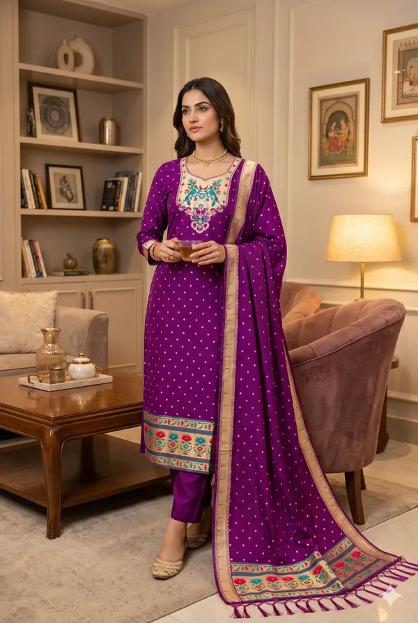 Purple_Soft_Litchi_Banarasi_Silk_Weaving_Unstitched_Kurta_Set_For_Women