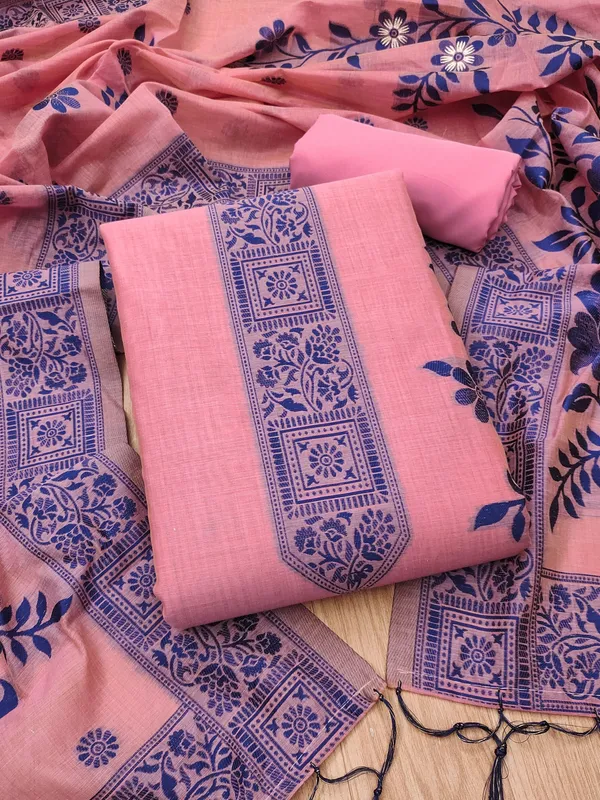 Pink_Jamdani_Banarasi_Cotton_Weaving_Unstitched_Kurta_Set_For_Women