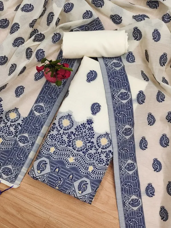 Navy_Blue_Handloom_Banarasi_Cotton_Weaving_Unstitched_Kurta_Set_For_Women