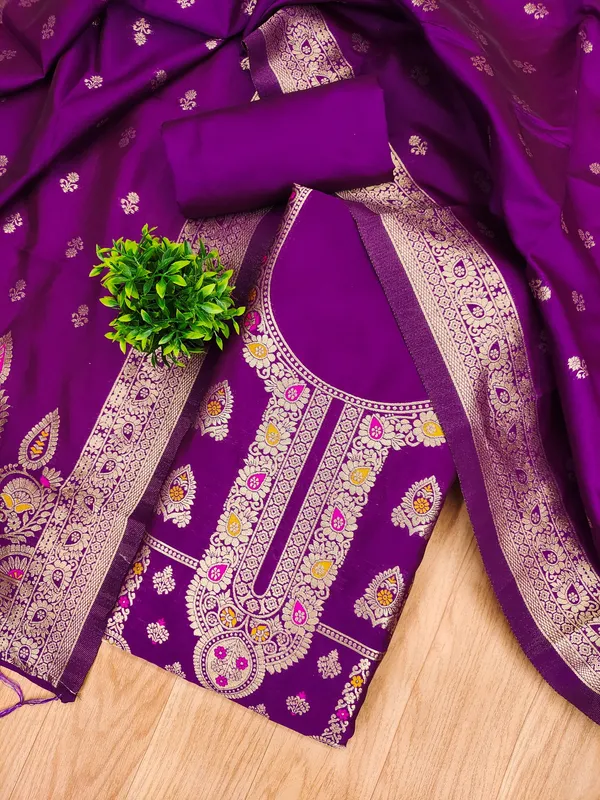 Purple_Soft_Litchi_Banarasi_Silk_Weaving_Unstitched_Kurta_Set_For_Women