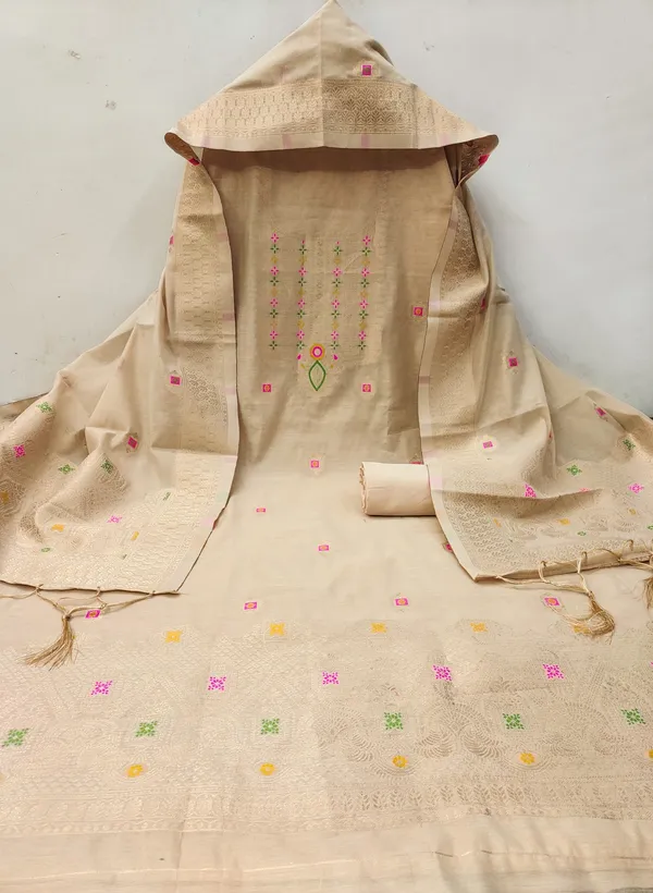 Chiku_Chanderi_Banarasi_Cotton_Weaving_Unstitched_Kurta_Set_For_Women