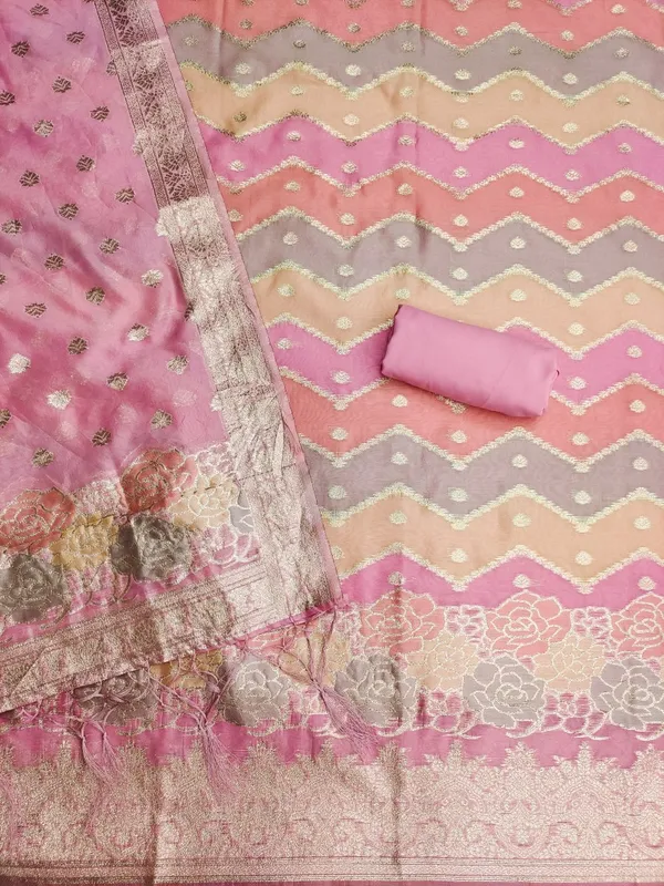 Pink_Organza_Banarasi_Silk_Weaving_Unstitched_Kurta_Set_For_Women