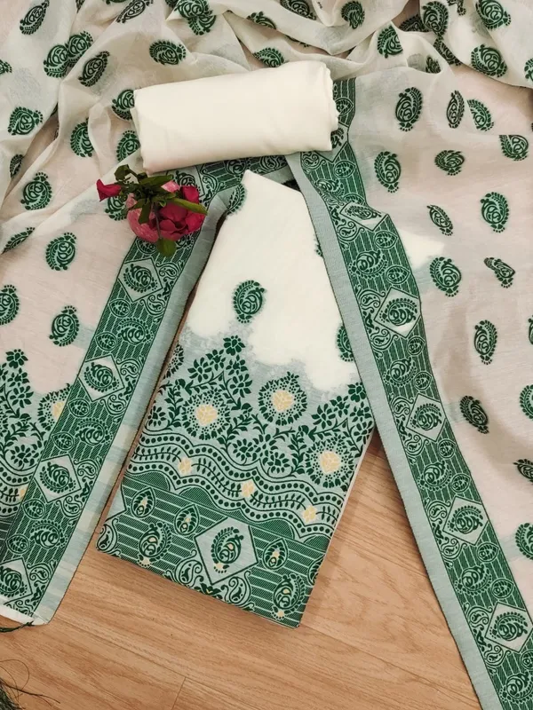 Bottle_Green_Handloom_Banarasi_Cotton_Weaving_Unstitched_Kurta_Set_For_Women