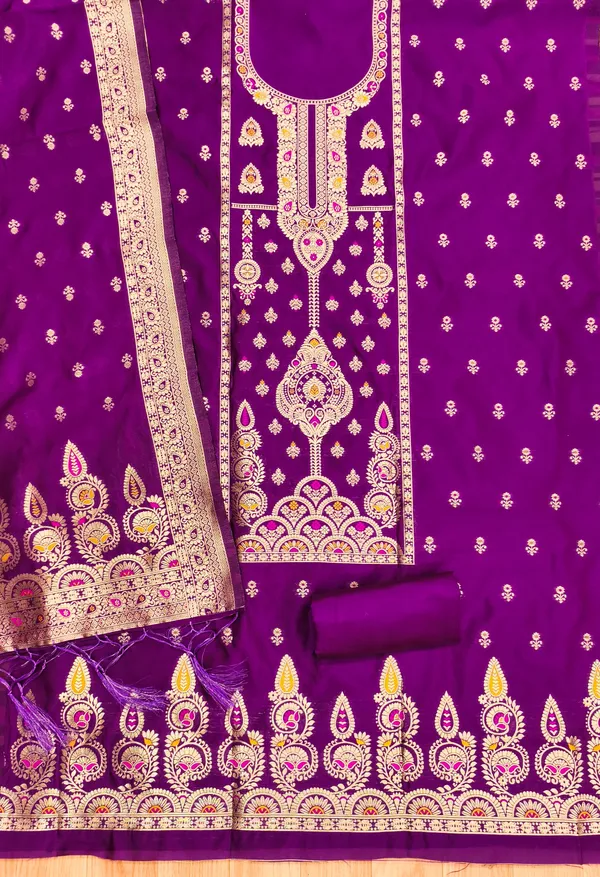 Purple_Soft_Litchi_Banarasi_Silk_Weaving_Unstitched_Kurta_Set_For_Women