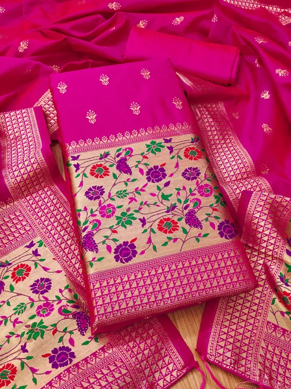 Pink_Soft_Litchi_Banarasi_Silk_Weaving_Unstitched_Kurta_Set_For_Women
