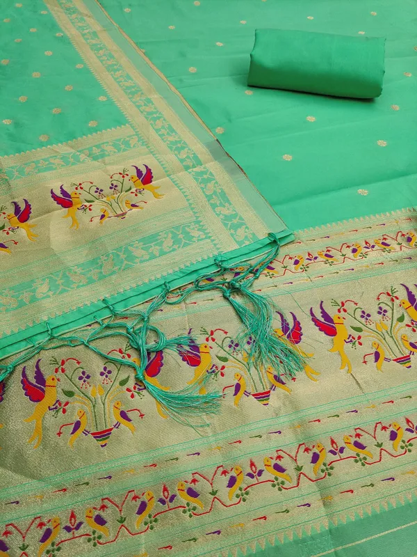 Sage_Green_Soft_Litchi_Banarasi_Silk_Weaving_Unstitched_Kurta_Set_For_Women