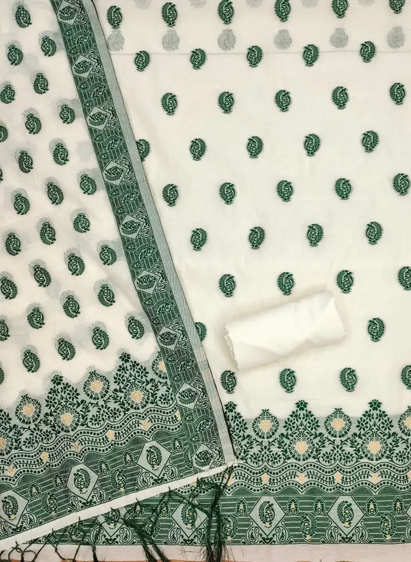 Bottle_Green_Handloom_Banarasi_Cotton_Weaving_Unstitched_Kurta_Set_For_Women
