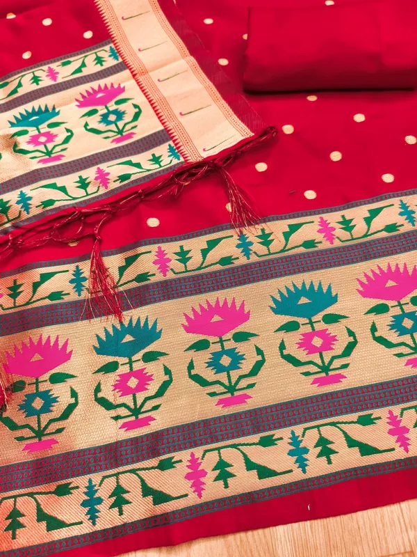 Red_Soft_Litchi_Banarasi_Silk_Weaving_Unstitched_Kurta_Set_For_Women