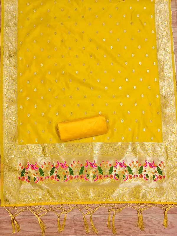 Yellow_Soft_Litchi_Banarasi_Silk_Weaving_Unstitched_Kurta_Set_For_Women