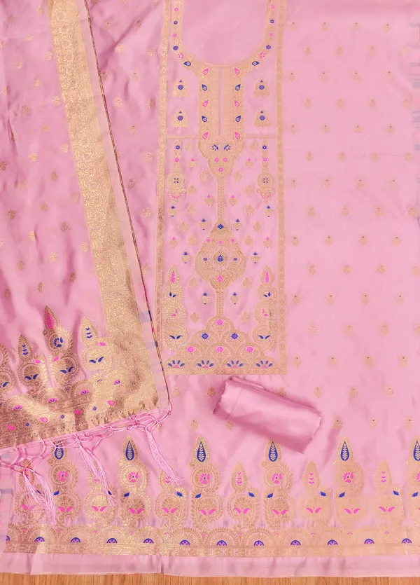 Pink_Soft_Litchi_Banarasi_Silk_Weaving_Unstitched_Kurta_Set_For_Women