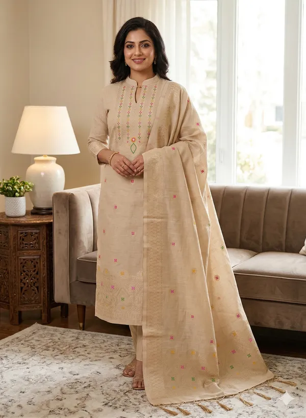 Chiku_Chanderi_Banarasi_Cotton_Weaving_Unstitched_Kurta_Set_For_Women