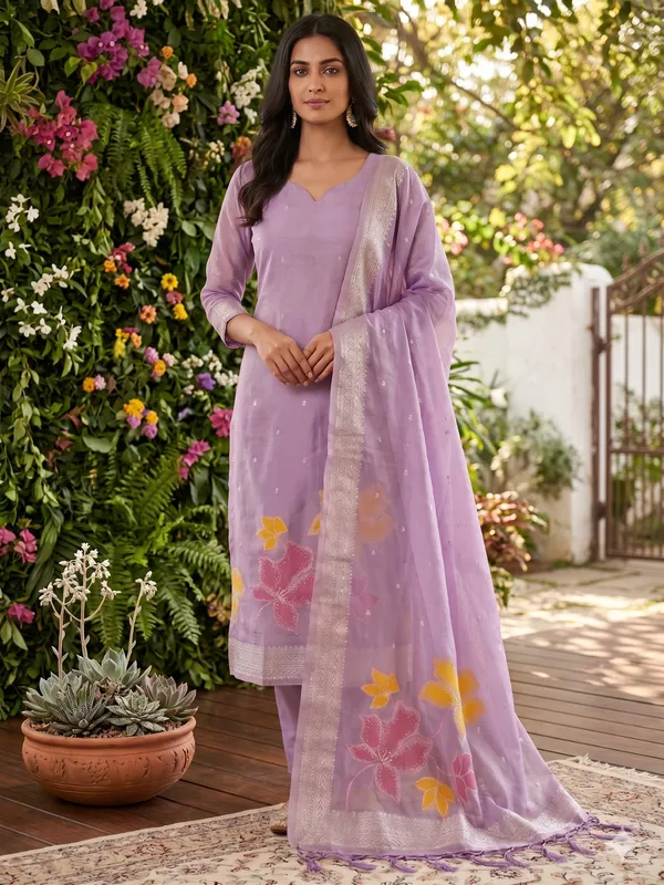 Purple_Shimmer_Banarasi_Silk_Weaving_Unstitched_Kurta_Set_For_Women