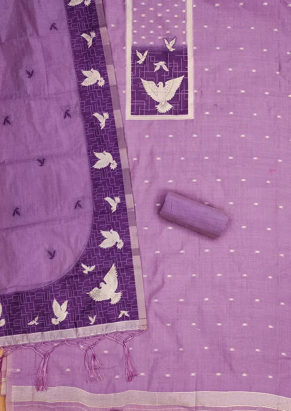Purple_Jamdani_Banarasi_Cotton_Weaving_Unstitched_Kurta_Set_For_Women