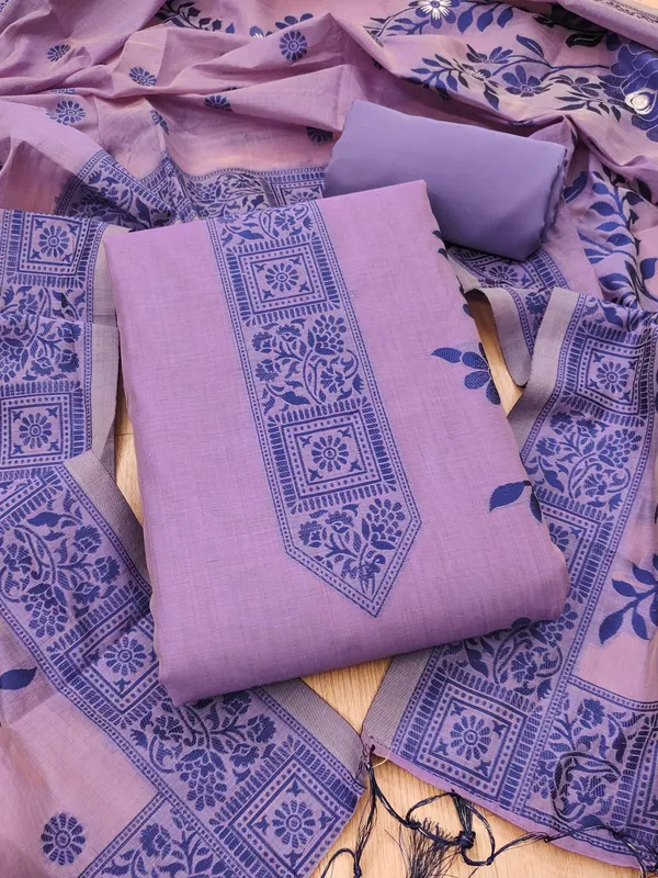 Purple_Jamdani_Banarasi_Cotton_Weaving_Unstitched_Kurta_Set_For_Women