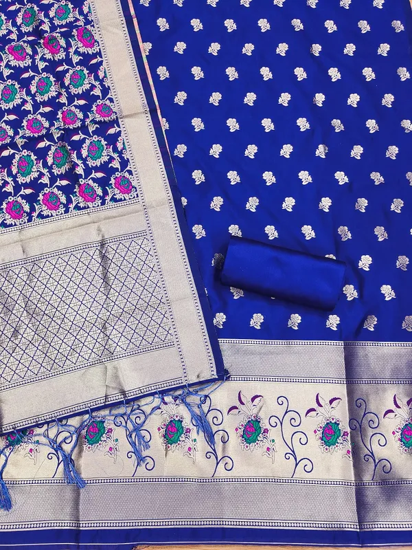 Royal_Blue_Soft_Litchi_Banarasi_Silk_Weaving_Unstitched_Kurta_Set_For_Women