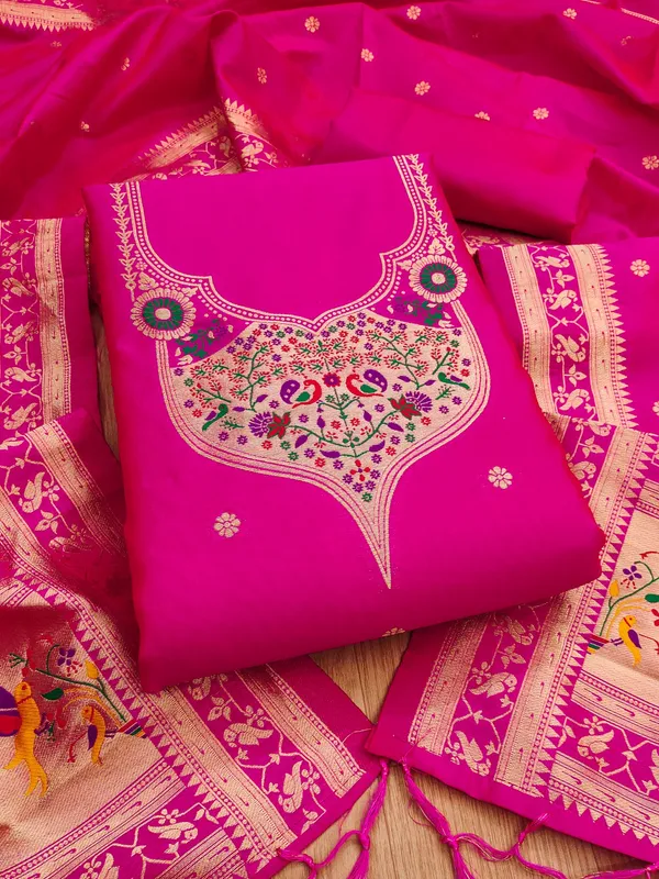 Pink_Soft_Litchi_Banarasi_Silk_Weaving_Unstitched_Kurta_Set_For_Women