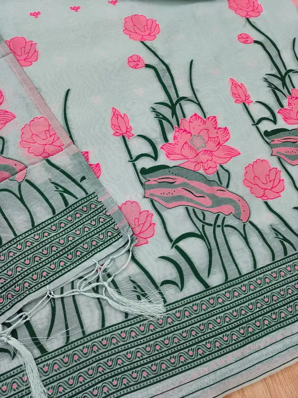 Grey_Muga_Banarasi_Cotton_Weaving_Unstitched_Kurta_Set_For_Women