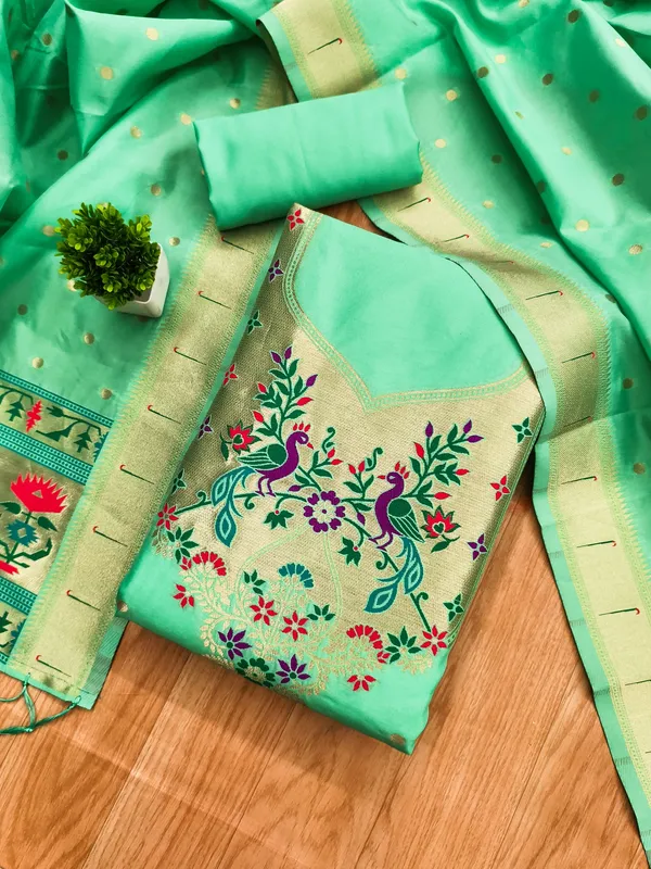 Sage_Green_Soft_Litchi_Banarasi_Silk_Weaving_Unstitched_Kurta_Set_For_Women