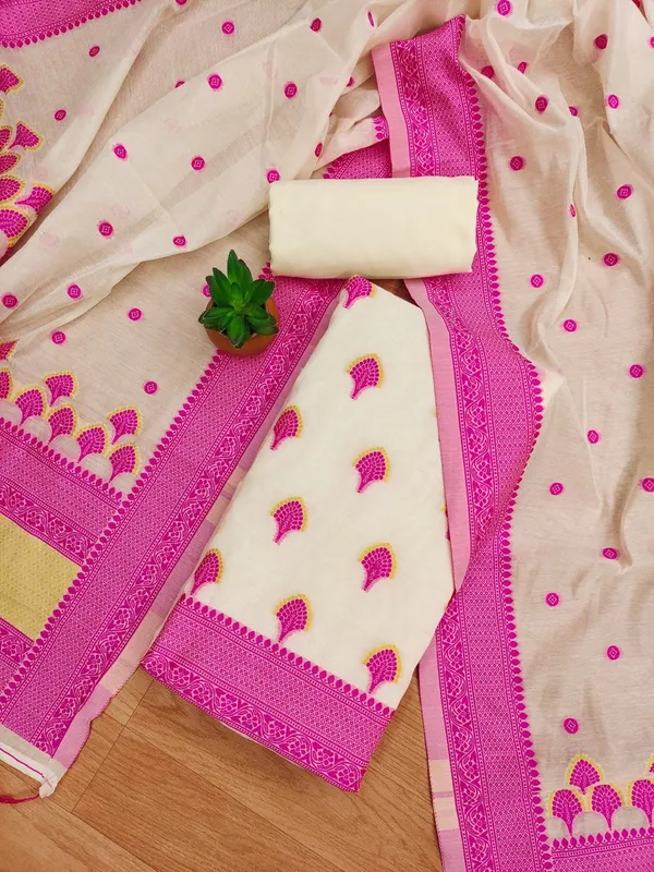 Pink_Handloom_Banarasi_Cotton_Weaving_Unstitched_Kurta_Set_For_Women