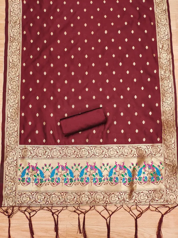 Maroon_Soft_Litchi_Banarasi_Silk_Weaving_Unstitched_Kurta_Set_For_Women