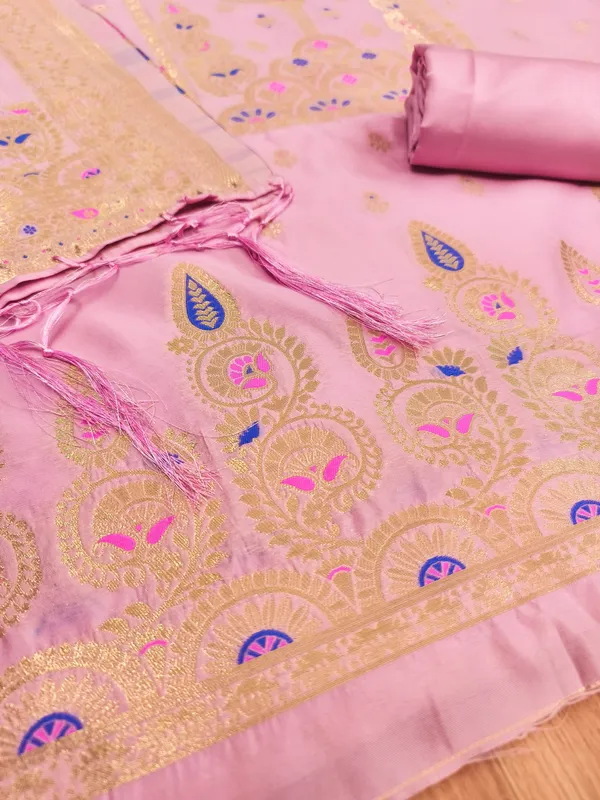 Pink_Soft_Litchi_Banarasi_Silk_Weaving_Unstitched_Kurta_Set_For_Women