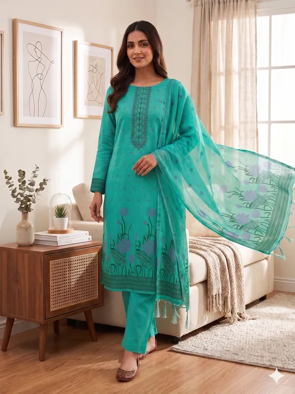 Sage_Green_Muga_Banarasi_Cotton_Weaving_Unstitched_Kurta_Set_For_Women