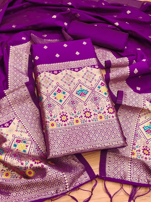 Purple_Soft_Litchi_Banarasi_Silk_Weaving_Unstitched_Kurta_Set_For_Women