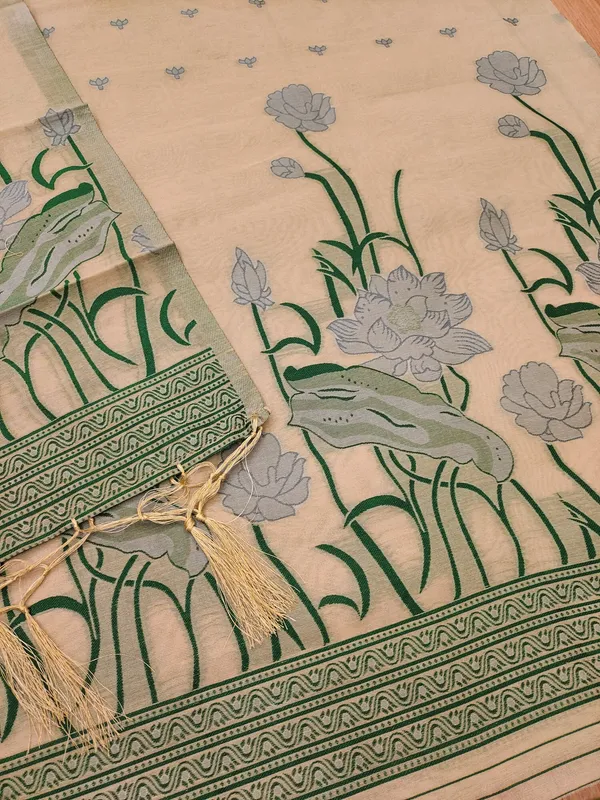 Chiku_Muga_Banarasi_Cotton_Weaving_Unstitched_Kurta_Set_For_Women