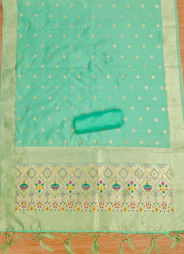 Sea_Green_Soft_Litchi_Banarasi_Silk_Weaving_Unstitched_Kurta_Set_For_Women