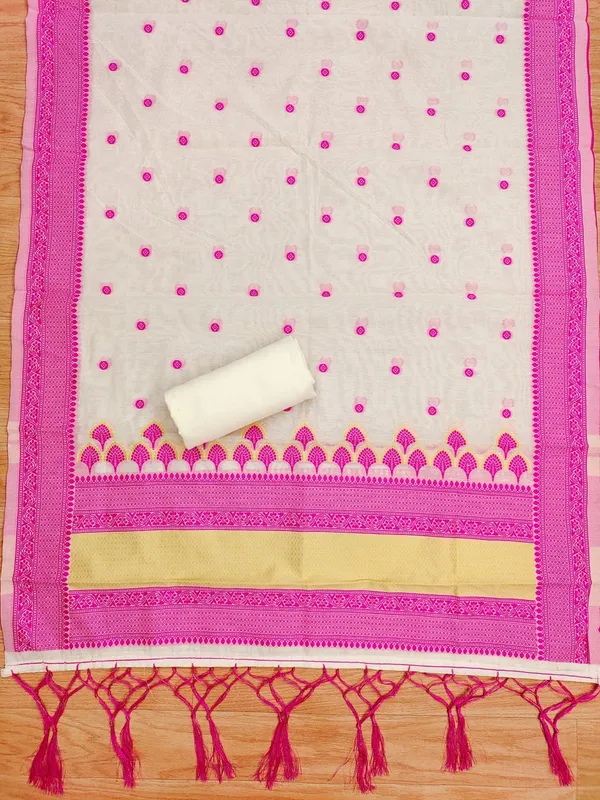 Pink_Handloom_Banarasi_Cotton_Weaving_Unstitched_Kurta_Set_For_Women