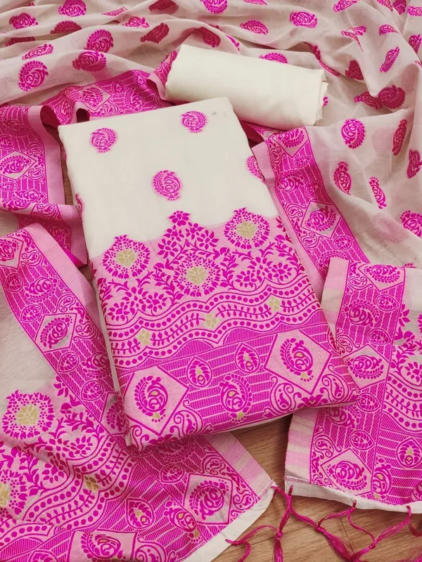 Pink_Handloom_Banarasi_Cotton_Weaving_Unstitched_Kurta_Set_For_Women
