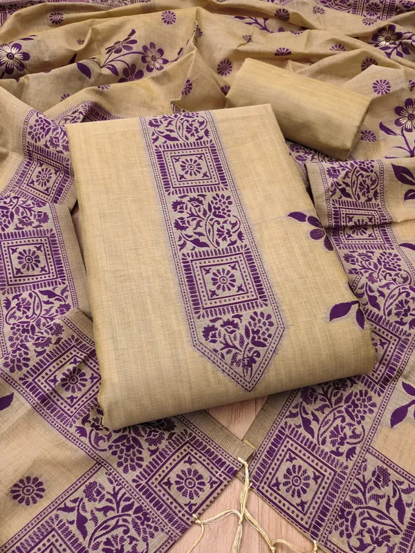 Chiku_Jamdani_Banarasi_Cotton_Weaving_Unstitched_Kurta_Set_For_Women