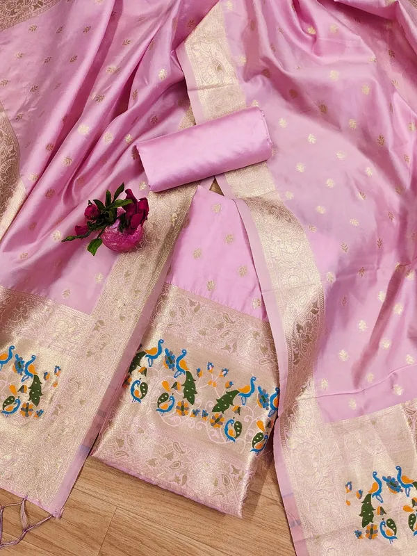 Baby_Pink_Soft_Litchi_Banarasi_Silk_Weaving_Unstitched_Kurta_Set_For_Women