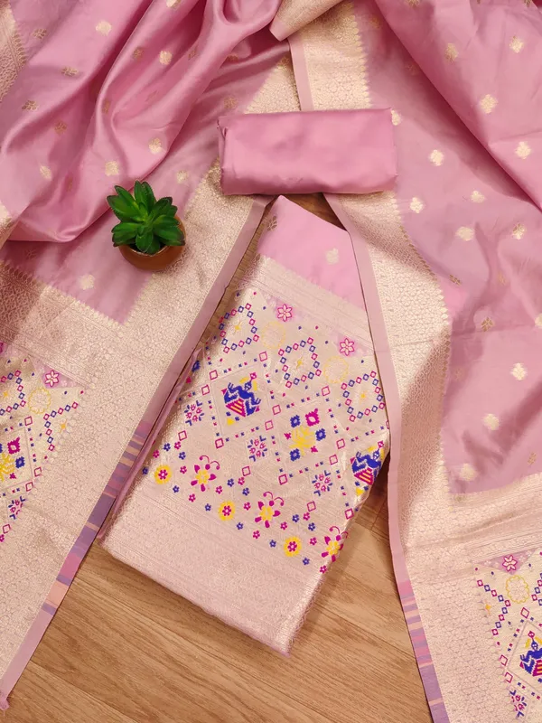 Baby_Pink_Soft_Litchi_Banarasi_Silk_Weaving_Unstitched_Kurta_Set_For_Women