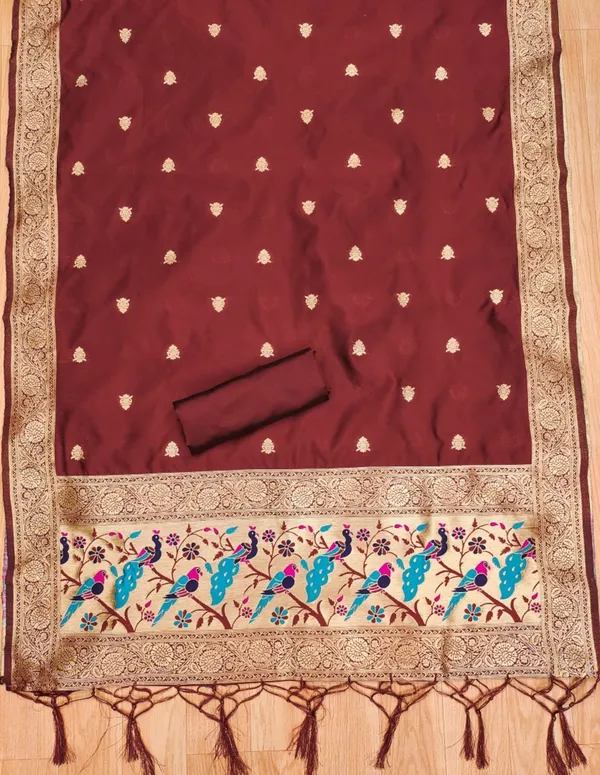 Maroon_Soft_Litchi_Banarasi_Silk_Weaving_Unstitched_Kurta_Set_For_Women