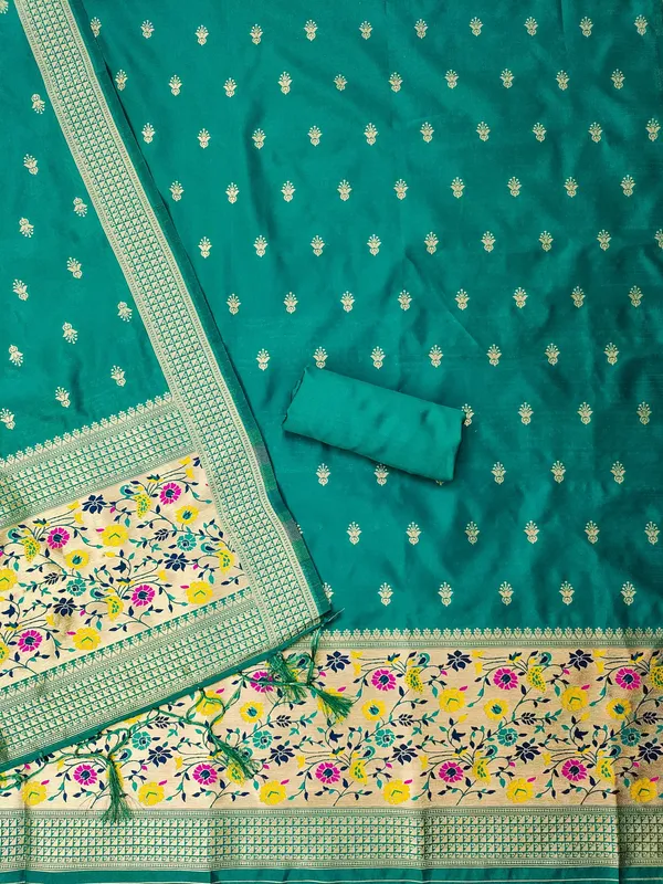 Teal_Soft_Litchi_Banarasi_Silk_Weaving_Unstitched_Kurta_Set_For_Women