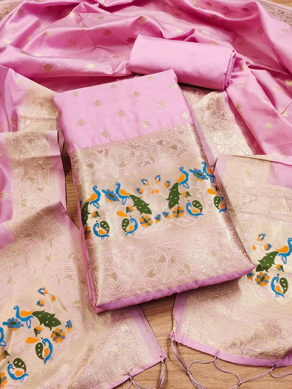Baby_Pink_Soft_Litchi_Banarasi_Silk_Weaving_Unstitched_Kurta_Set_For_Women