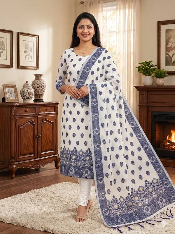 Navy_Blue_Handloom_Banarasi_Cotton_Weaving_Unstitched_Kurta_Set_For_Women